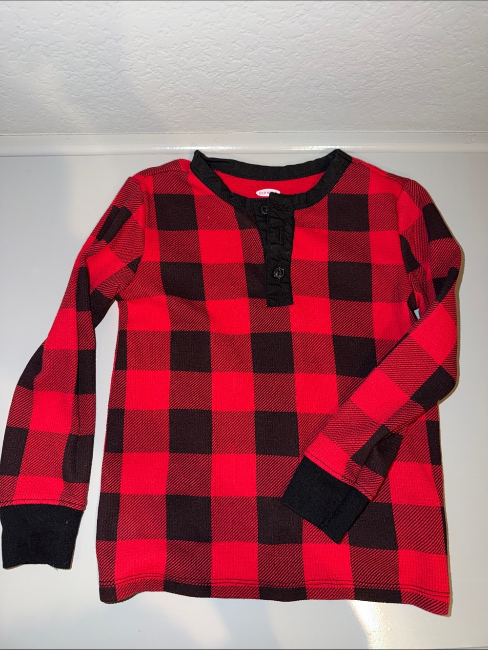 Old Navy Red & Black Buffalo Plaid Henley Long Sleeve Top